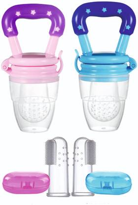Roforuf Silicone Fruit Feeder/Pacifier 2pcs, Finger Tooth Brush 2pcs-Pack of 4