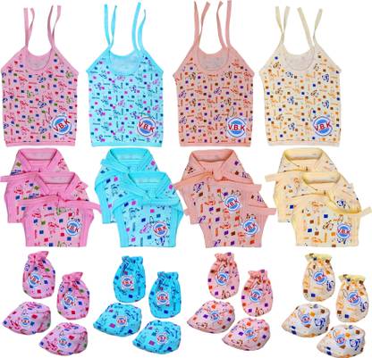 V.B.K New Born Cloth With Jabla,Nappy,Mitten and Booties,0-6 Month,Hosiery