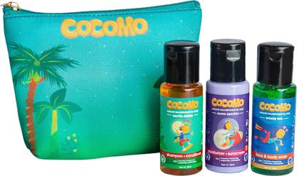 Cocomo Mini Gift Pack Travel Essentials for Kids, Pouch Shampoo+Body Wash+Moisturizer