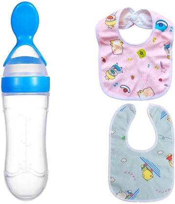 Prettify baby silicon spoon bottle and 2 piece baby bib