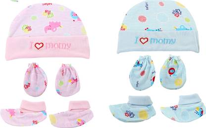 frazix Supersoft cotton Booty, Mitten and Cap combo for new born baby boy and baby girl