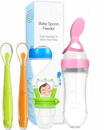 Kidli Combo of baby Food Feeder 2PIC Silicone Spoons Fruit Feeder PACK OF 4