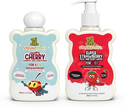 ShuShu Babies Cheeky Cherry Shampoo & Conditioner + Super Strawberry Face & Body Wash for Kids