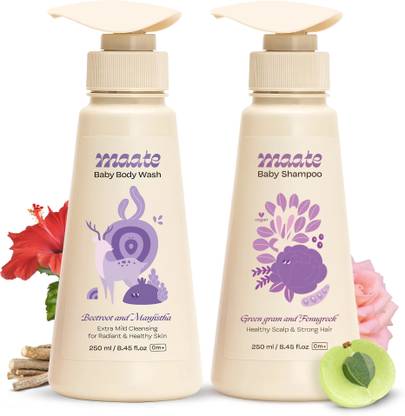 MAATE Baby Body Wash &� Shampoo Combo (250 ml Each) | Gentle & Tear Free Bath