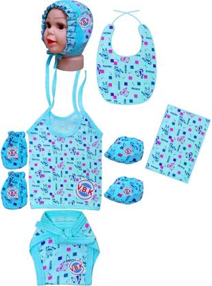 V.B.K Baby Clothes With Jabla,Nappy,Mitten Booties, Cap, Bib and Kerchief,0 to 6 Month