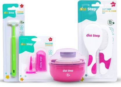 1st Step Combo Includes Finger Brush, Tongue Cleaner, Comb & Brush Set and Powder Box