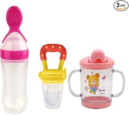 Prettify My NewBorn Baby Spoon Bottel Fruit Feeder And Plastic Seeper 240ML Pack Of 3