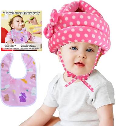 DECRONICS Baby Helmet, Adjustable Protective Kids Cap AND Cotton Bib (Pack of 2, Combo)