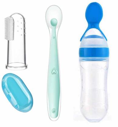 Drisona Combo of 3 Item-Spoon Bottle 1 Pcs ,Silicon Spoon 1 Pcs With 1 Pcs Flinger Brush