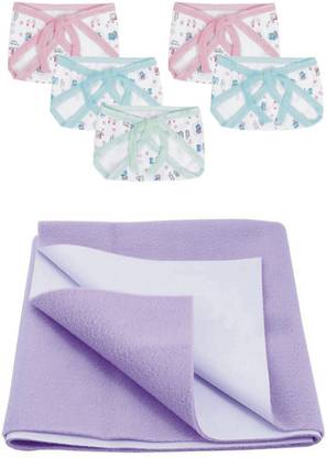 MEEOWMEE NewBorn Baby Combo[5 Nappy,Langot] & BedProtector, DrySheet