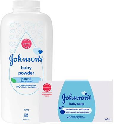 JOHNSON'S Baby Powder Natural (400g) with Baby Soap (100 g)