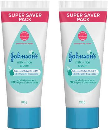 JOHNSON'S BABY Milk + Rice Cream, with Milk extracts and Vitamin E to replenish moisture, pH Balanced, 400gm  (White)