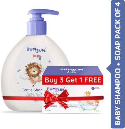 BUMTUM Gentle Baby Shampoo + Soap (4 x 50g)No Tear,Paraben Free & Derma Tested Combo