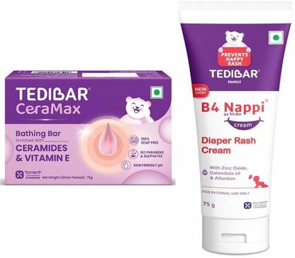 Tedibar Ceramax Bathing Bar,75g & B4 Nappi Cream Diaper Rash,75gm