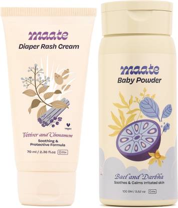 MAATE Baby Rash Cream & Powder Combo | Diaper Rash Cream - 70 ml & Baby Powder - 100 g