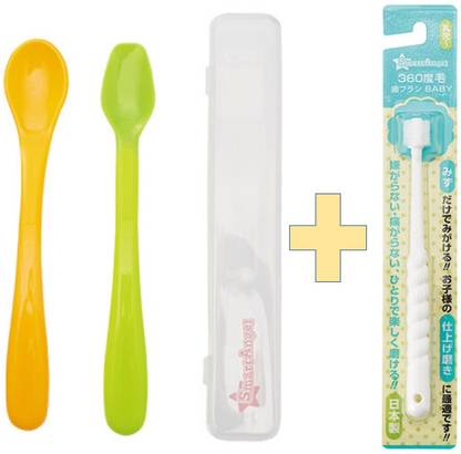 Smart Angel Japan Baby Feeding Spoon Set With Case and 360 Degree Kids White Toothbrush