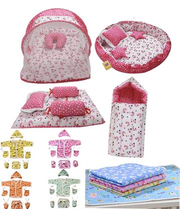 Fareto Combo Baby Mattres Net | 1 Bag | 4 Pcs Bed Set | 4 Sheet|20 Dress|4 Nest set
