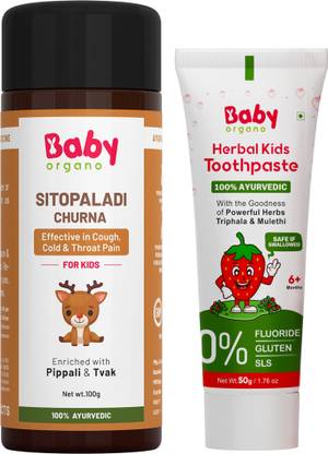BabyOrgano Herbal Kids Toothpaste & Sitopaladi Churna for Kids Smile & Breathe Easy