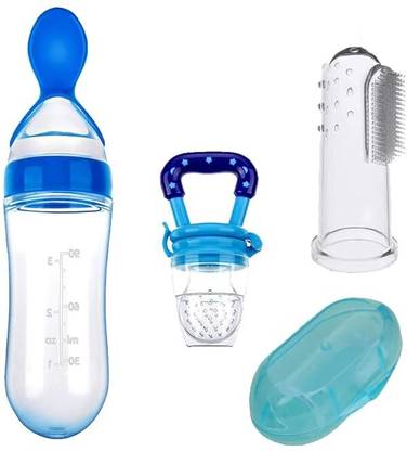 KERA WHITE Baby Feeding Spoon with Bottle + Fruit Feeder + Brush with Case Combo Pack of 3