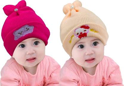 Goyoku New Born Baby Soft Winter Woolen Monkey Cap for Baby 2 Pcs. 0 to 6 Months