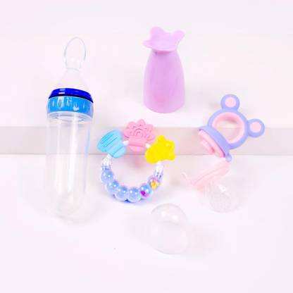 CHILD CHIC 100% Silicon Spoon Feeder With Silicon Spoon, 1 Fruit Feeder, 1Rattle Teether