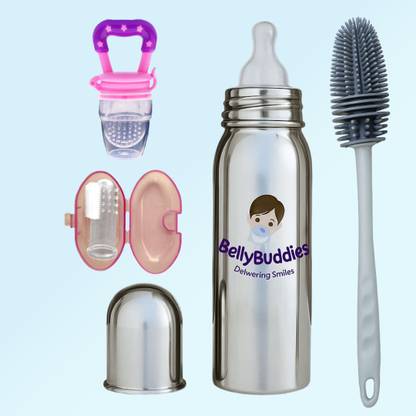 Bellybuddies Durable Stainless Steel Feeding Bottles combo for Newborns (250ml)