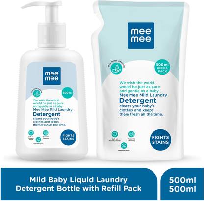 MeeMee Mild Baby Liquid Laundry Detergent Bottle (500ml) with Refill Pack (500ml)