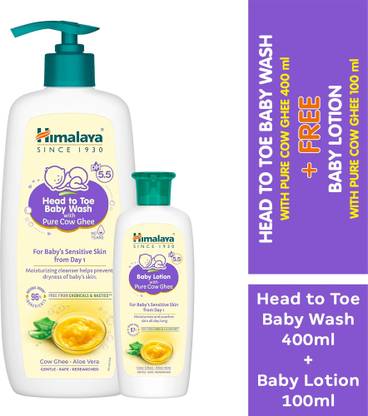 HIMALAYA Head to Toe Baby Wash with Pure Cow Ghee 400ml +FREE Baby Lotion with Ghee 100ml