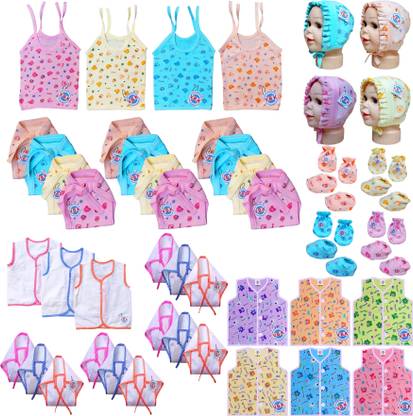 V.B.K Baby Clothes Set With Jabla, Mitten Booties, Nappy and Cap, 0 to 6 Months