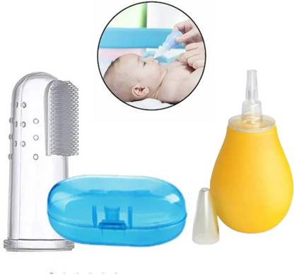 Millionminds Combo Pack of 2 - Baby Finger Toothbrush & Nose Cleaner Vacuum Sucker for Babies