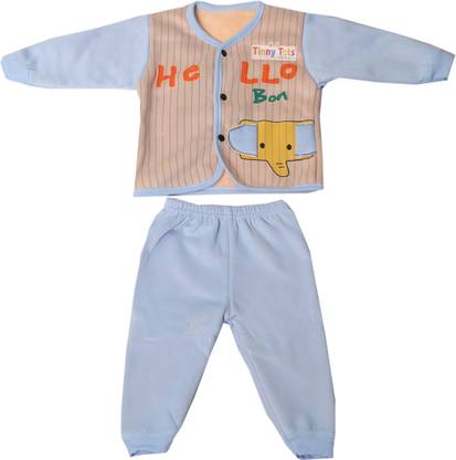 TINNY TOTS New Born Baby Premium Winter Printed Top and Bottom Pajami With Reusable Diaper