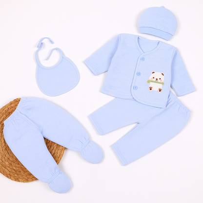 PIKIPOO 5PCS Newborn Baby Girls / Baby Boys Layette Set Cotton Sleepwear Tops Hat Pants Bib Suit Outfit Clothes Sets for 0-3 Months