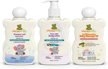 ShuShu Babies Lavender Shampoo & Body Wash| Face-Body Lotion|Nourishing Baby Massage Oil combo