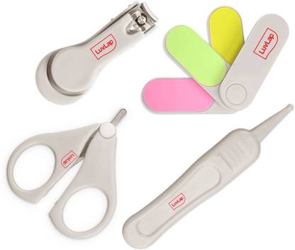 LuvLap Baby Grooming Scissors & Nail Clipper Set/Kit, Manicure Set, 4pcs, White, 0m+,