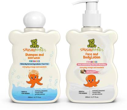 ShuShu Babies Orange & Mandarin baby Shampoo & Body Wash + Baby Face & Body Lotion-2X200gm