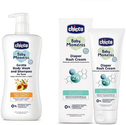 Chicco Baby Moments Gentle Wash & Shampoo 500ml & Rash Cream 100 gm (pack of 2)