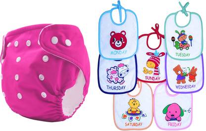 TINNY TOTS Premium Baby 7 Day Everyday Cotton Knot Bibs & Baby Reusable Diaper Insert Combo
