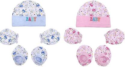 Lilz caress Supersoft cotton Booty, Mitten and Cap combo for new born baby boy and baby girl (Multicolor) - Pack of (VFF-52)