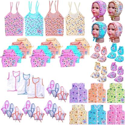 V.B.K New Born Baby Clothes Set With Jabla,Mitten Booties,Nappy and Cap, 0 to 6 Months