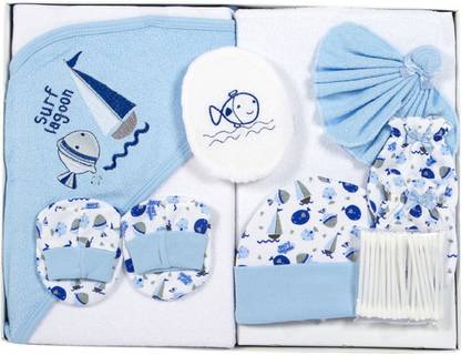 MeeMee ampering Gift Set for New Born (8 Pieces, Blue)
