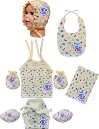 V.B.K Baby Clothes With Jabla,Nappy,Mitten Booties, Cap, Bib and Kerchief,0 to 6 Month