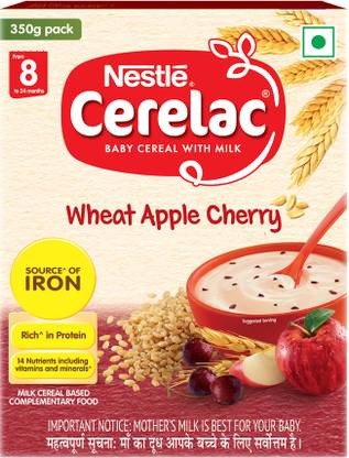 Nestle Cerelac Wheat Apple Cherry Baby Food for 8 to 24 Months Baby Source of Iron & Protein Cereal