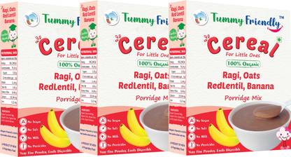TummyFriendly Foods Organic Sprouted Ragi,Oats, Red Lentil, Banana Prdge Mix|600g,(200g each pack) Cereal