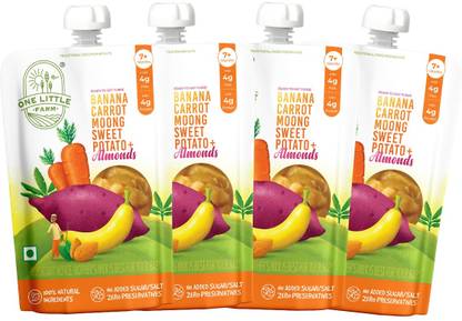 One little Farm Baby Food Puree | Banana, Carrot, Moong, Sweet Potato, Almonds Cereal