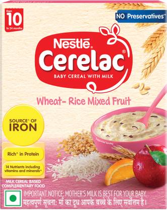 Nestle Cerelac Wheat Rice Mixed Fruit Baby Food Cereal,No Preservatives,10 to 24 Months Baby Cereal