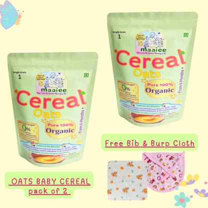 MAAIEE Organic Oat Baby Cereal | No Preservatives, No Sugar,Salt, Milk|Bib & Burp Cloth Cereal