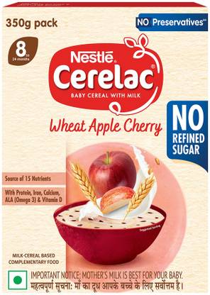 Nestle Cerelac Wheat Apple Cherry Baby Food Cereal with No Refined Sugar & No Preservatives Cereal