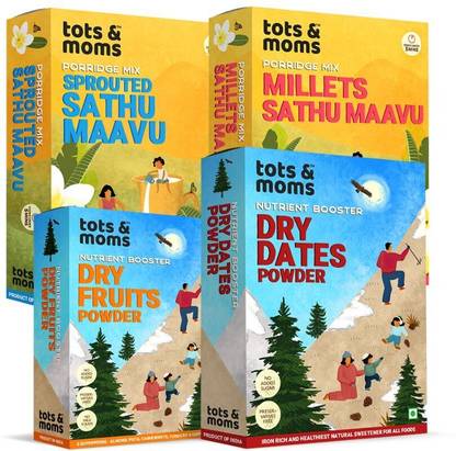 TOTS AND MOMS Wholesome Organic Foods Combo with Sprouts, Millets, Dry Fruits & Dry Dates - Pack of 4 Cereal