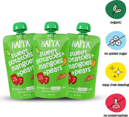 Happa Organic Sweet Potato Pear&Mangoes Fruit&Vegetable Puree Cereal