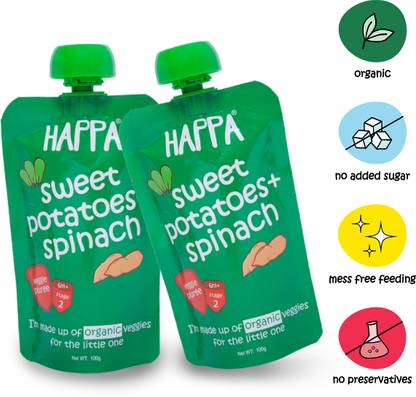 Happa Organic Sweet Potato & Spinach Fruit & Vegetable Puree, baby food Cereal